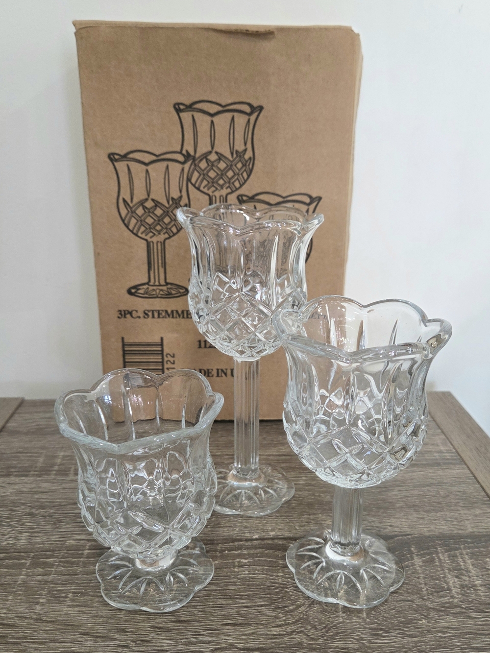 3 Pc Home Interiors & Gifts Stemmed Glass Candle Holder New In Packaging #1122.